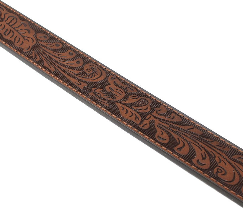 BC Belts Womens Leather Belt Strap with Embossed Western Scrollwork 1.25" Wide with Snaps (Brown-S) - Image 5